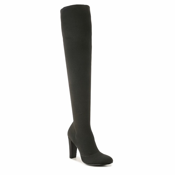 Black Heeled Over The Knee Sock Boots - Picture 3 of 8
